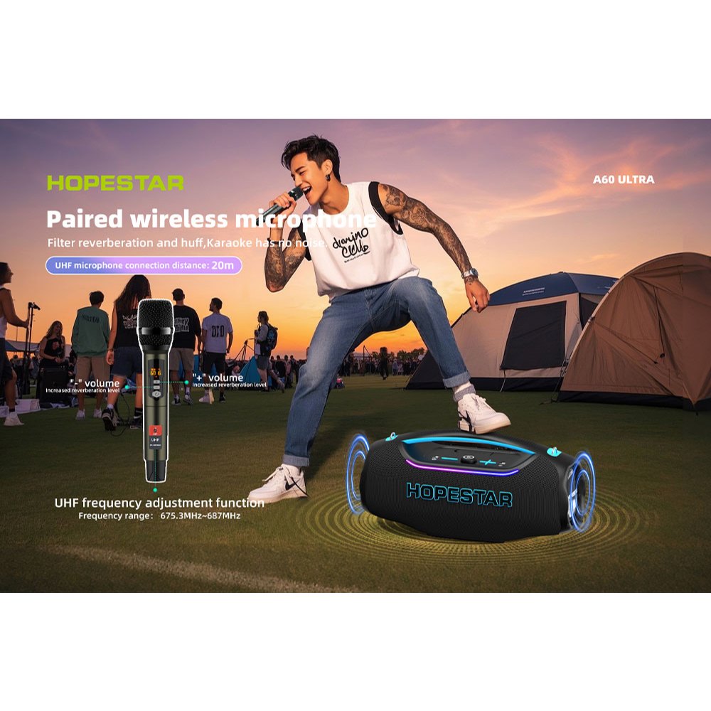 Hopestar A60 Ultra ลำโพงบลูทูธพลังเสียง 450W + ไมค์ UHF ไร้สาย ของแท้รับประกันศูนย์ไทย 1ปี
