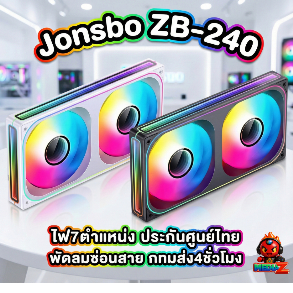 ส่งทันที Jonsbo ZB-240 Argb Fan White Black 120mm*2 Media Z Com พัดลมซ่อนสาย 2ทิศทาง ประกอบง่าย
