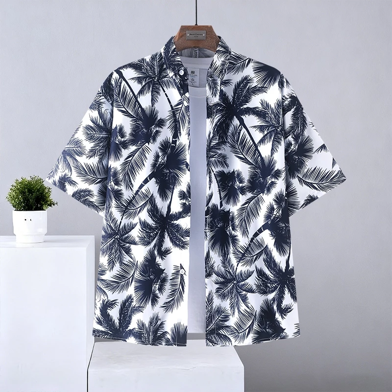 เสื้อเชิ้ตปกฮาวาย แขนสั้น ลายดอก ผ้าไหมอิตาลี สไตล์เกาหลี
