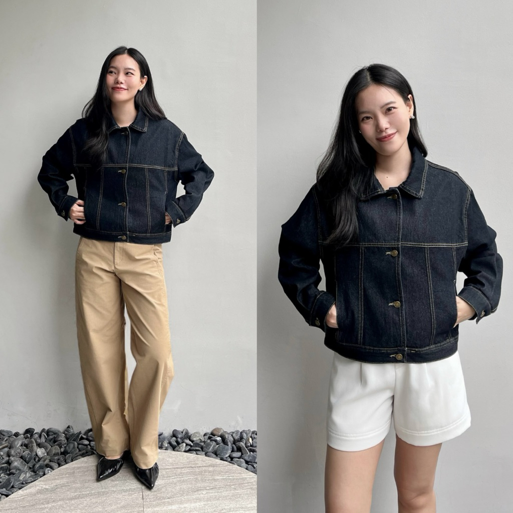 MIRINY - Yumi Jacket ยีนส์เข้มครามดิบ ไม่ใช่สีดำ ทรงสวย ไม่หนัก มินิมอล