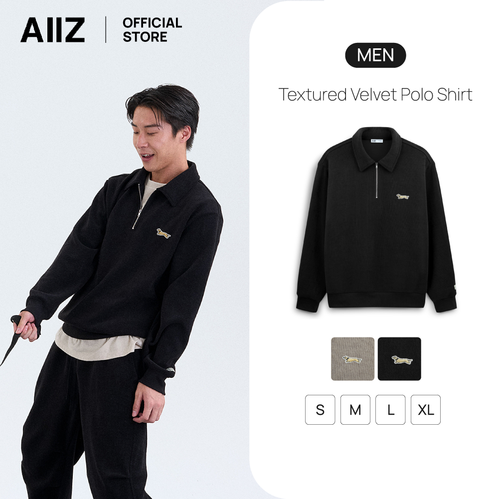 AIIZ (เอ ทู แซด) - AIIZ เสื้อโปโลผู้ชายผ้าทอผิวกำมะหยี่ AIIZ Men's Textured Velvet Polo Shirt