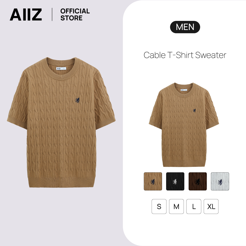 AIIZ เสื้อสเวตเตอร์ผู้ชาย ผ้าถักทอลายเคเบิล AIIZ Men's Cable T-Shirt Sweater