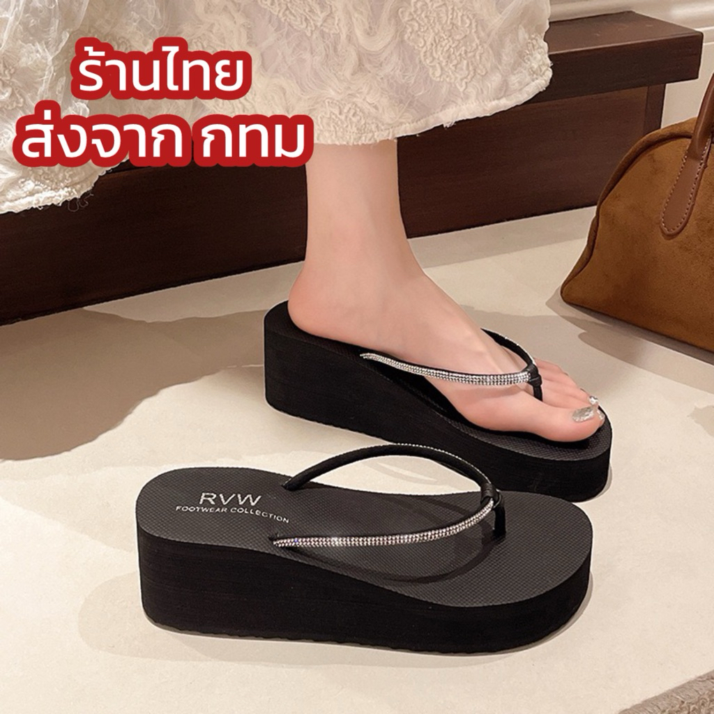 PALIN.BASIC รองเท้าแตะ ส้นสูง  ใส่สบาย เบา ประดับเพชรแฟชั่น สูง 6.5cm RVW U PALIN.BASIC