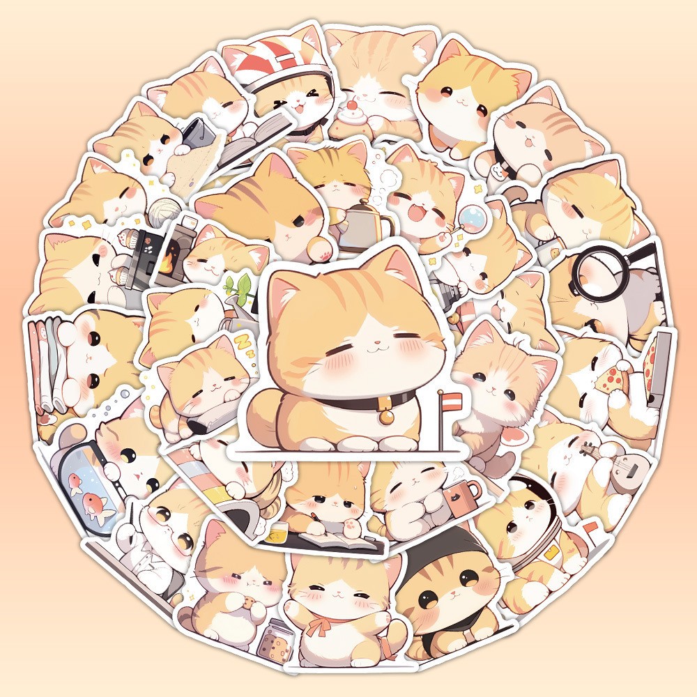 [พร้อมส่ง] 60 ชิ้น PVC สติ๊กเกอร์ DIY ลาย การ์ตูน แมวส้ม เหมียว น่ารัก ตกแต่ง Cute Orange Cat Cartoon Sticker
