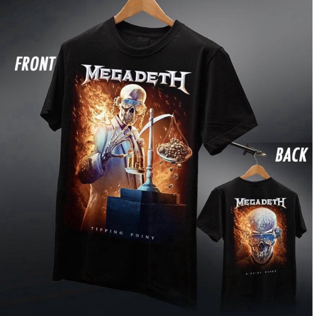 เสื้อผ้าฟอก-ผ้าดำ Megadeth ตราชั่ง(เรืองแสง)ป้ายRockTees ผ้าCotton100