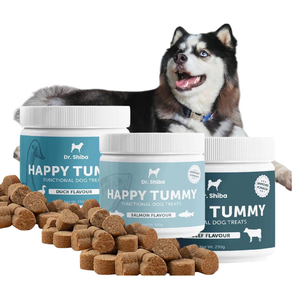 Dr. Shiba Happy Tummy - Dog Treats ช่วยระบบย่อยอาหาร ขนมสุนัข รสเนื้อ/แซลมอน 250 กรัม