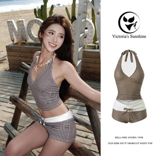 Victoria's Sunshine ชุดว่ายน้ำ ทูพีช ชุดบิกินี่ ลายตารางหมาก…