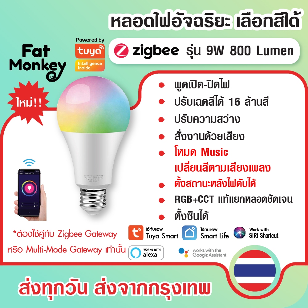 Tuya Zigbee Smart Bulb RGBCW 9 Watt E27 หลอดไฟอัจฉริยะเปลี่ยนสีและปรับระดับความสว่างได้ ตั้งเวลาได้