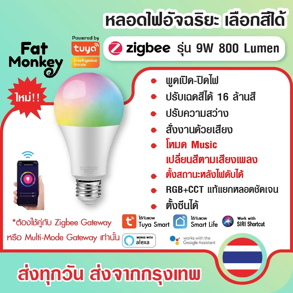 Tuya Zigbee Smart Bulb RGBCW 9W E27 หลอดไฟอัจฉริยะเปลี่ยนสีและปรับระดับความสว่างได้ ตั้งเวลาได้