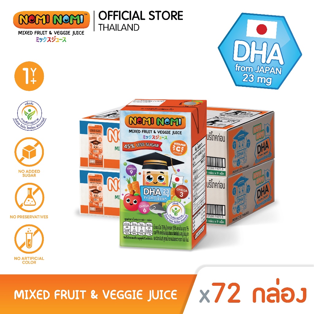 Nomi Nomi น้ำผลไม้เด็ก ไม่เติมน้ำตาล มีวิตามินและDHAจากญี่ปุ่น คุ้มสุด2ลัง 110มล.x72กล่อง