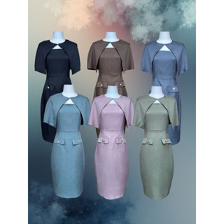 278 เซ็ท 2ชิ้น เดรสสายเดี่ยวแต่งกระเป๋า+เสื้อคลุมไหล่ (ซับใน…