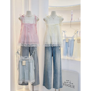 NN753 เสื้อสายเดี่ยวผูกไหล่ผ้าชีฟองปักลายดอกไม้ Peekanong🌷