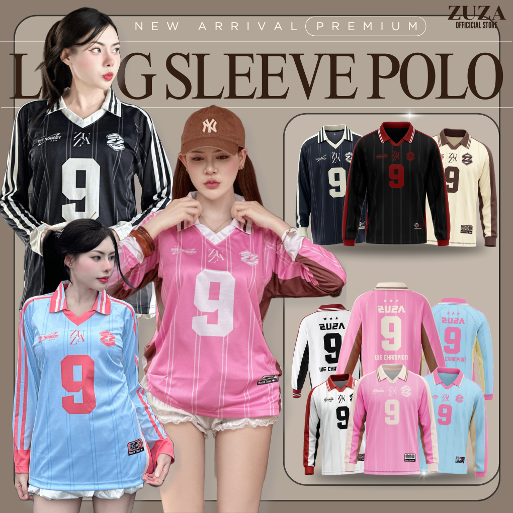 ZUZA 9 JERSEY - เสื้อคอปกแขนยาว ผ้าไมโครฯ ทรงOversize Unisex งานพิมพ์คมชัด ผ้านุ่มลื่น สวมใส่สบาย