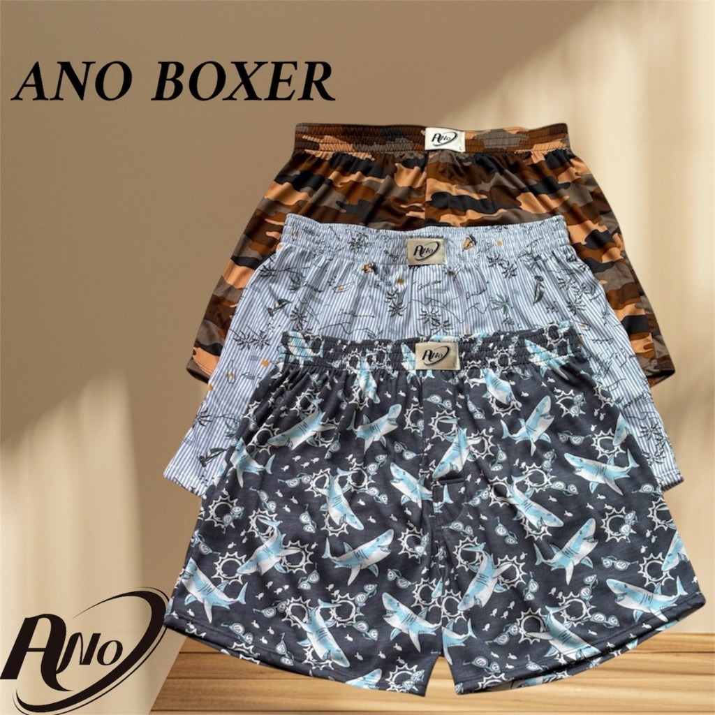 ANO สินค้าพร้อมส่ง กางเกงบ็อกเซอร์เนื้อผ้ายืดพิมพ์ลาย Size M – 2XLสไตล์เกาหลี เนื้อผ้ายืด พิมพ์ลาย เป้าเปิดใช้งานได้จริง