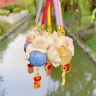 (แบบสุ่ม1จุ่ม/พร้อมส่ง🇹🇭) พวงกุญแจ หินแมว Migo Lucky Meow/Money Come / พวงหิน Fortune Rich Series