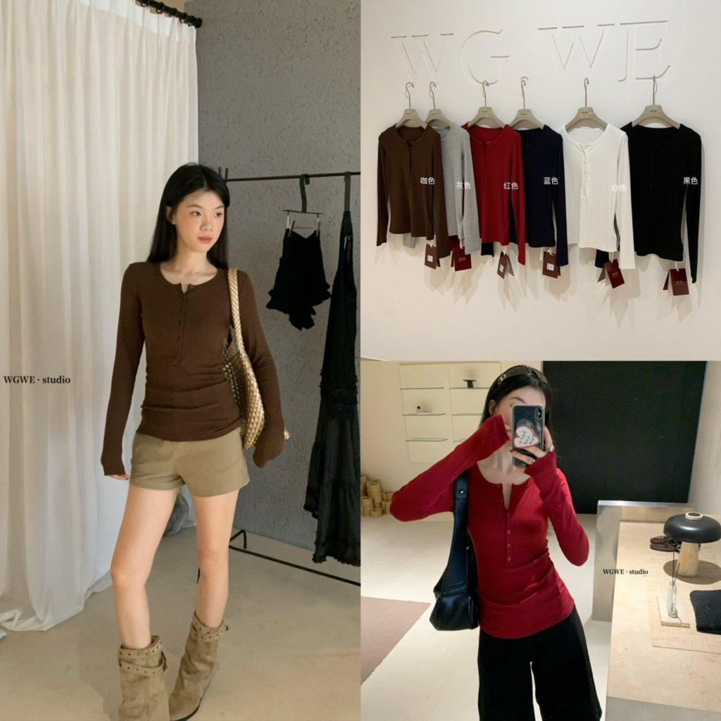 7741# เสื้อแขนยาว กระดุมปลดได้ เนื้อผ้าดี งานสวย TAG:WG.WE 🇰🇷