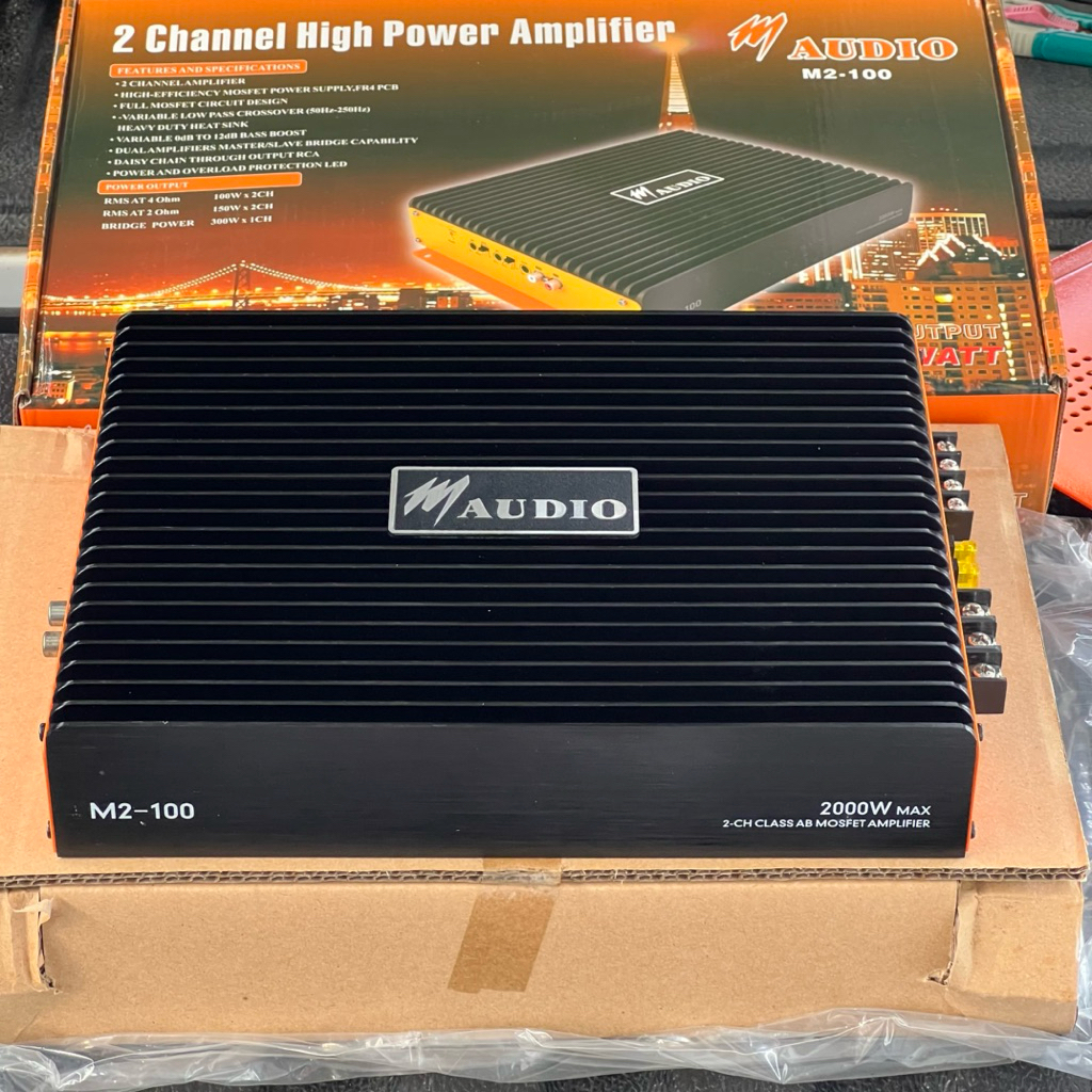 เพาเวอร์แอมป์รถยนต์ M audio class ab 2 Channel High Power Amplifier M2-100 2000W เสียงชัดใสแนวฟัง ขั