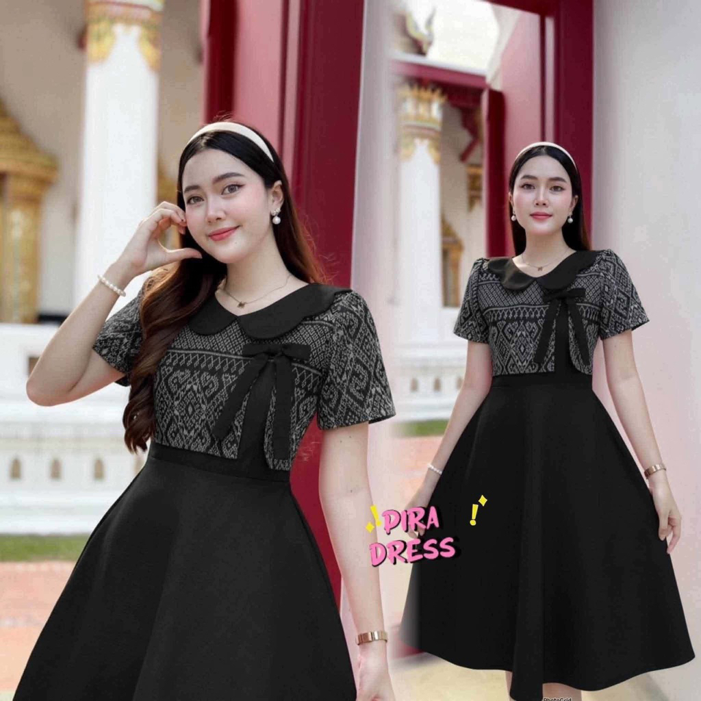 PIRA DRESS เดรสผ้าฝ้าย ทอลาย งานอัดกาวทั้งชุด