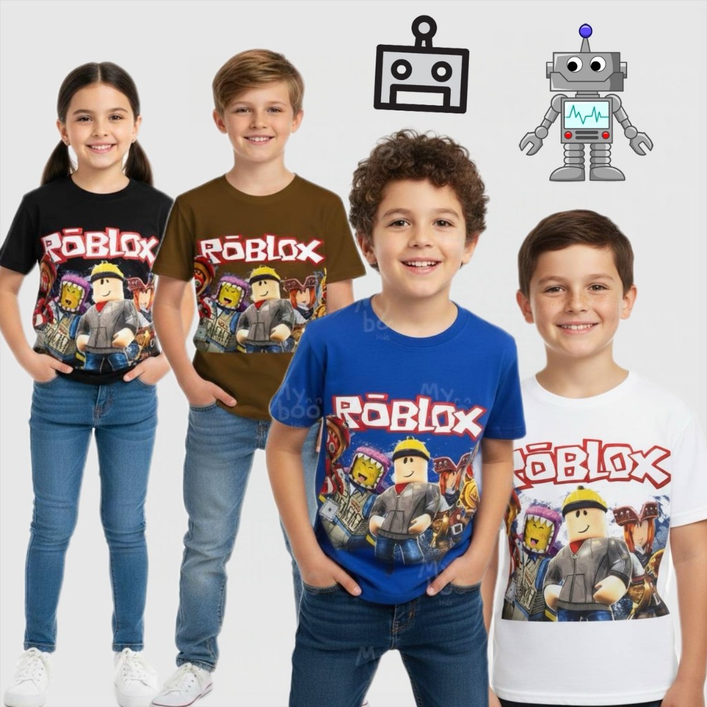 BB119 เสื้อยืดเด็กผู้ชาย-ผู้หญิง แขนสั้น ลายการ์ตูน Roblox สีสันสดใส ผ้านิ่ม ใส่สบาย