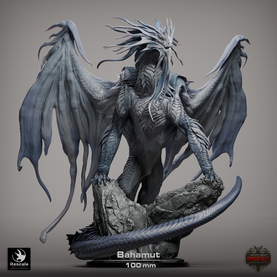 DND Dragon I Bahamut - Base 4 inch (งานเรซิ่นสีเทา)
