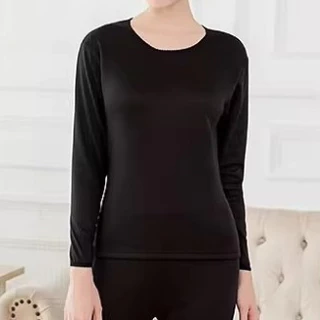 Plus size~Cold resistance -15℃ ชุดเสื้อผ้าชุดชั้นในกันหนาวสำหรับผู้ชายและผู้หญิง ชั้นฐานคอกลมกำมะหยี่หนา (เสื้อ+กางเกง)