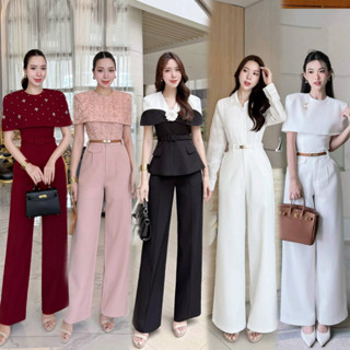 S-XXL ชุดเซท 2 ชิ้น เสื้อคลุมไหล่+กางเกงขายาว สีขาว/ชมพู/ครี…