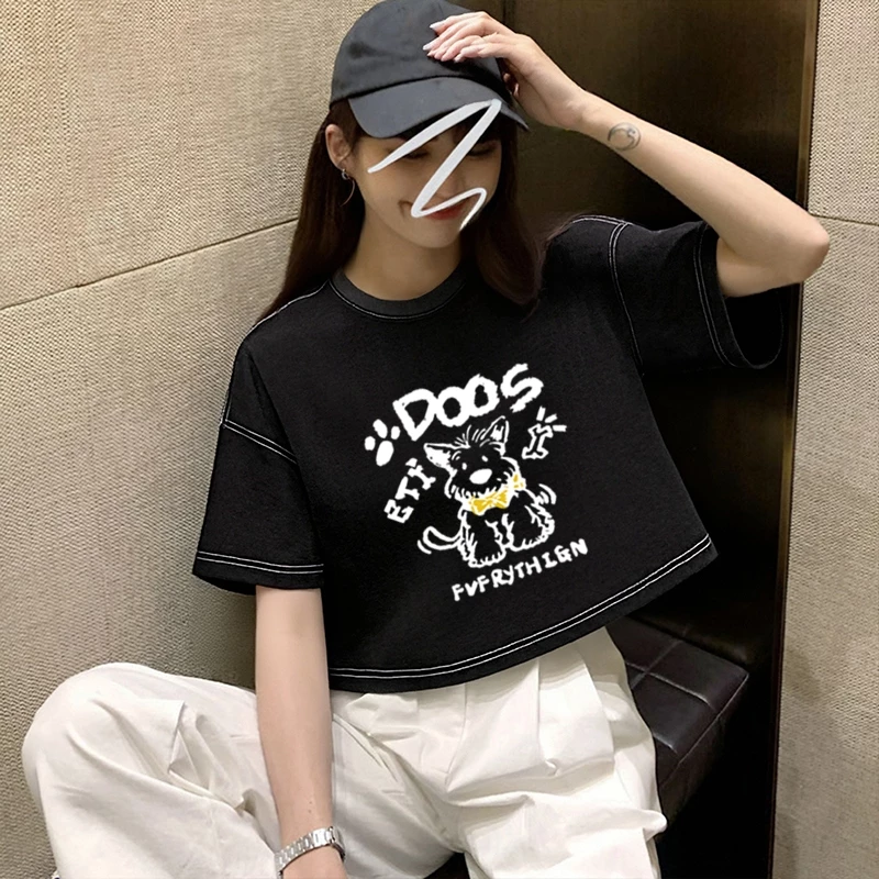 เสื้อครอปเอวลอยสาวอวบอ้วนไซส์ใหญ่ oversize เสื้อผ้าแฟชั่นวัยรุ่นน่ารักๆ เสื้อยืดลายการ์ตูนสวยๆผู้หญิงฤดูร้อนแบบหลวมใหม่ thumbnail 4