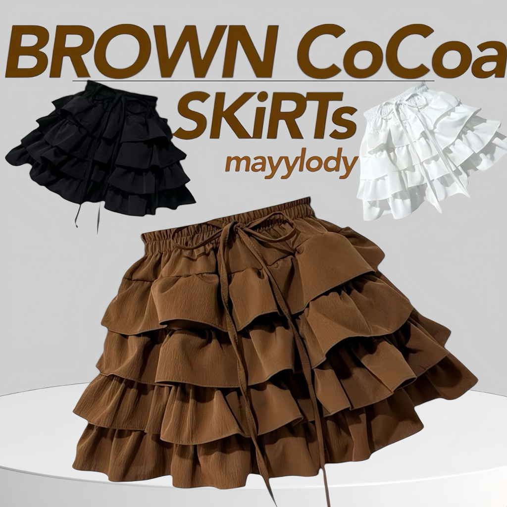🤎mayylody🤎 Polkadot Skirt กระโปรง จับจีบระบาย4ชั้น (มีซับใน) มาใหม่ล่าสุด 🎀🪞🌸 กระโปรงสั้น กระโปรงสีน้ำตาล
