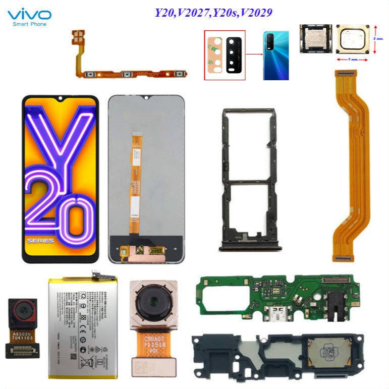 อะไหล่มือถือ Vivo Y20,V2027,V2029,Vivo Y20s,V2029/สายแพร/ลำโพงหูฟัง/กระดิ่ง/กระจกเลนส์กล้อง/ฝาหลัง/ถาดใส่ซิม/แบต B-O5