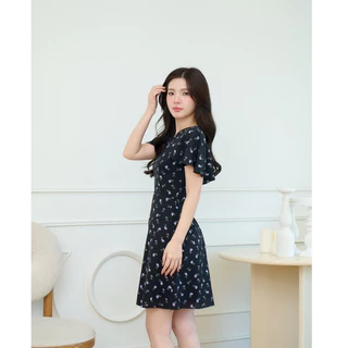 Pixie Crystal Dress (Black) เดรสลายดอก เดรสทำงาน เดรสสั้น