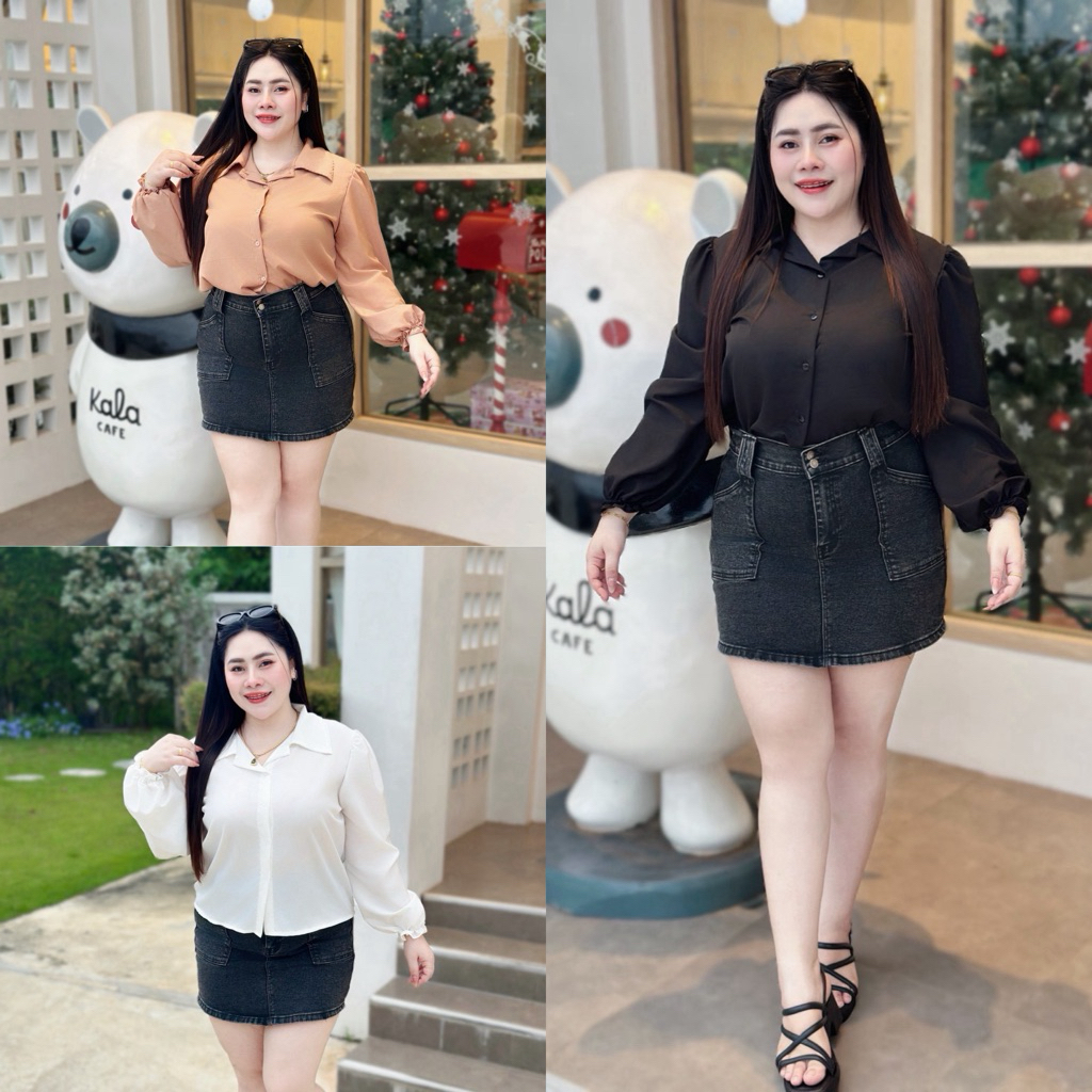 เสื้อเชิ้ตสาวอวบ ผ้าไหมอิตาลี อก38-46  ใส่สบาย ไม่ร้อน  (A44)