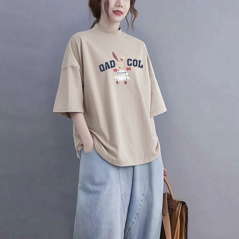 เสื้อคอเต่าทรงหลวมสไตล์เกาหลี oversize เสื้อผ้าสาวอวบไซส์ใหญ่ แฟชั่นใหม่ เสื้อยืดลายการ์ตูนสวยๆผู้หญิงหลวม ผ้าคอตตอนผสม
