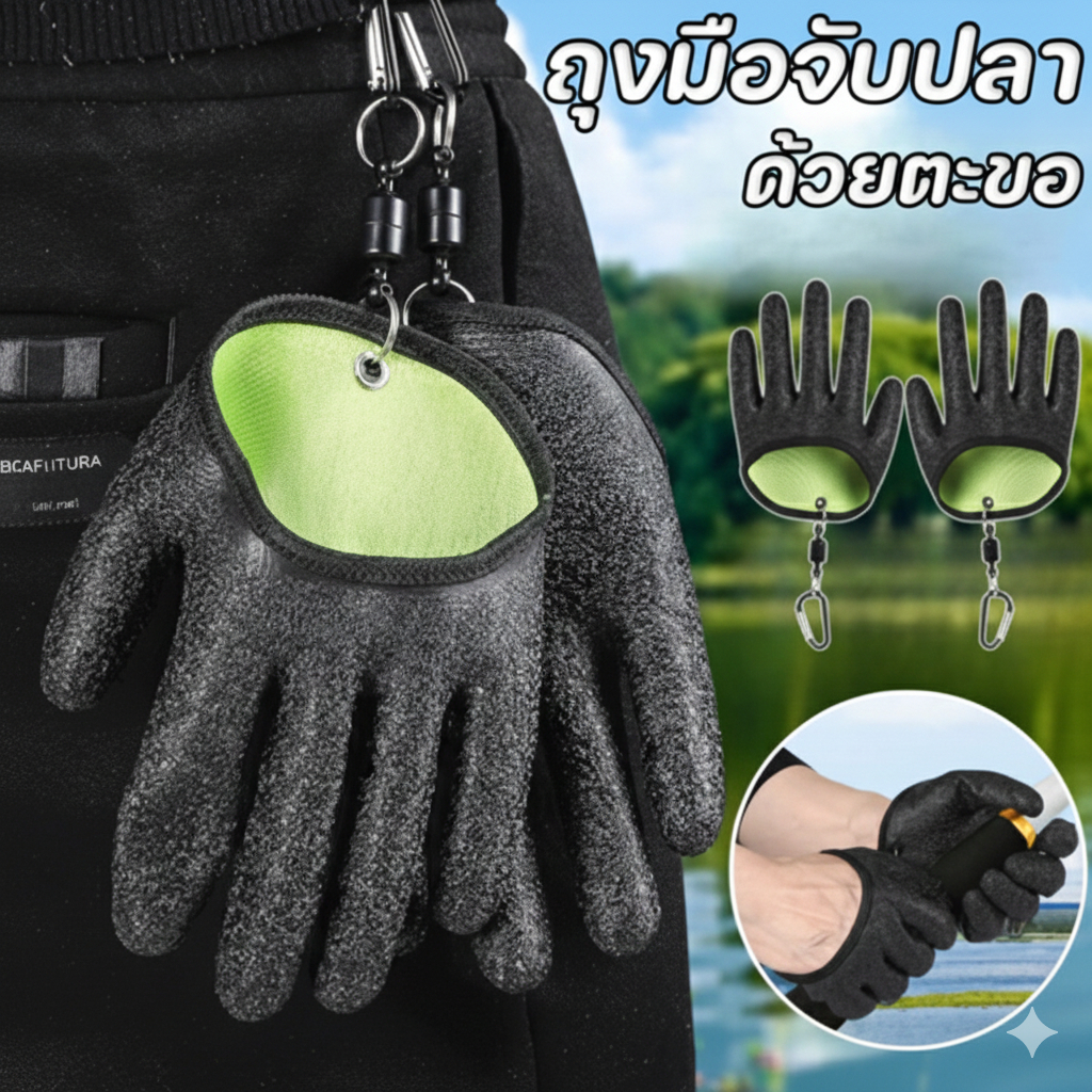 ถุงมือยาง กันลื่น สําหรับตกปลา ล่าสัตว์ แบบหนาพิเศษ