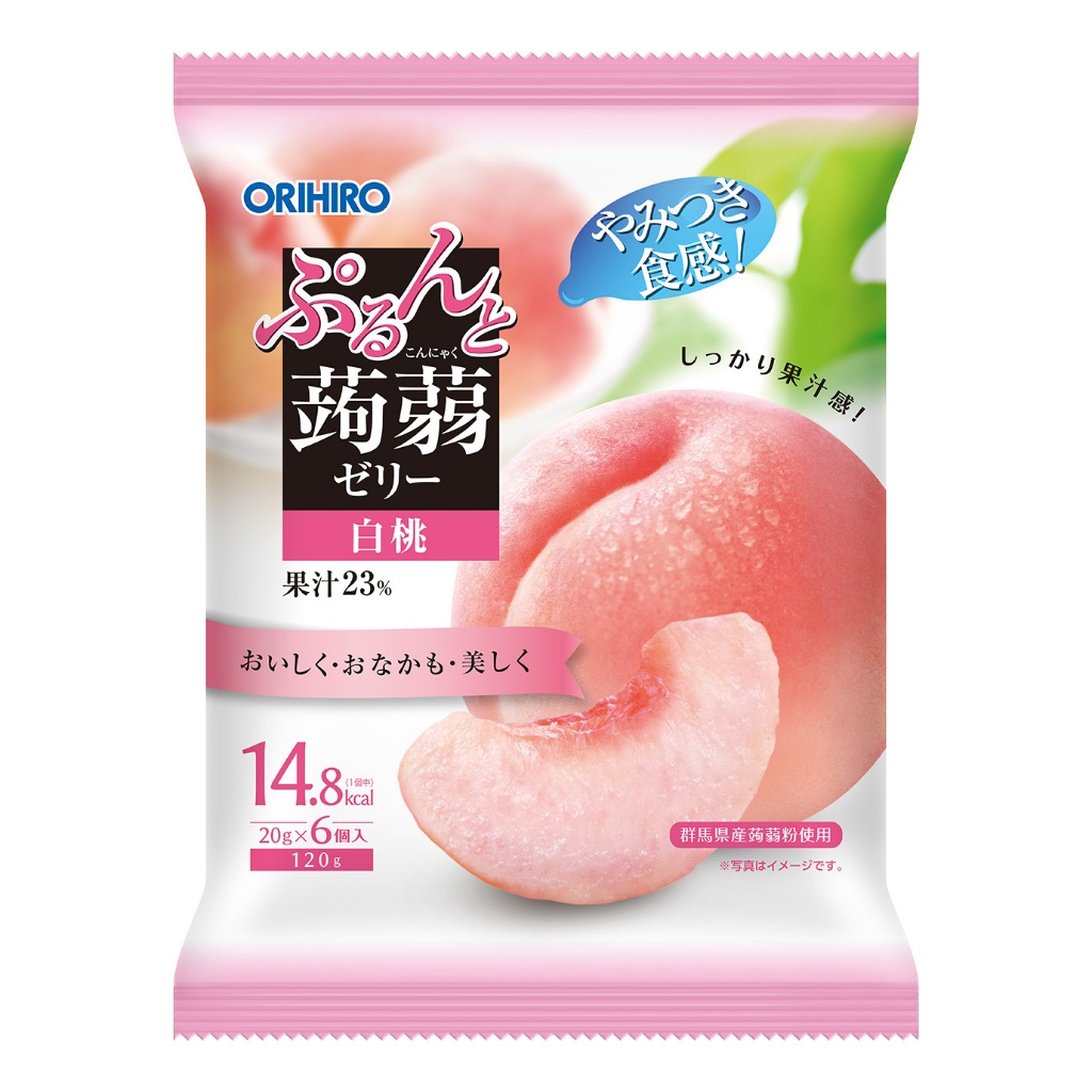 <ลดราคา> Orihiro Jelly Peach โอริฮิโระ เจลลี่ พีช 120 กรัม (1 ถุง มี 6 ชิ้น)