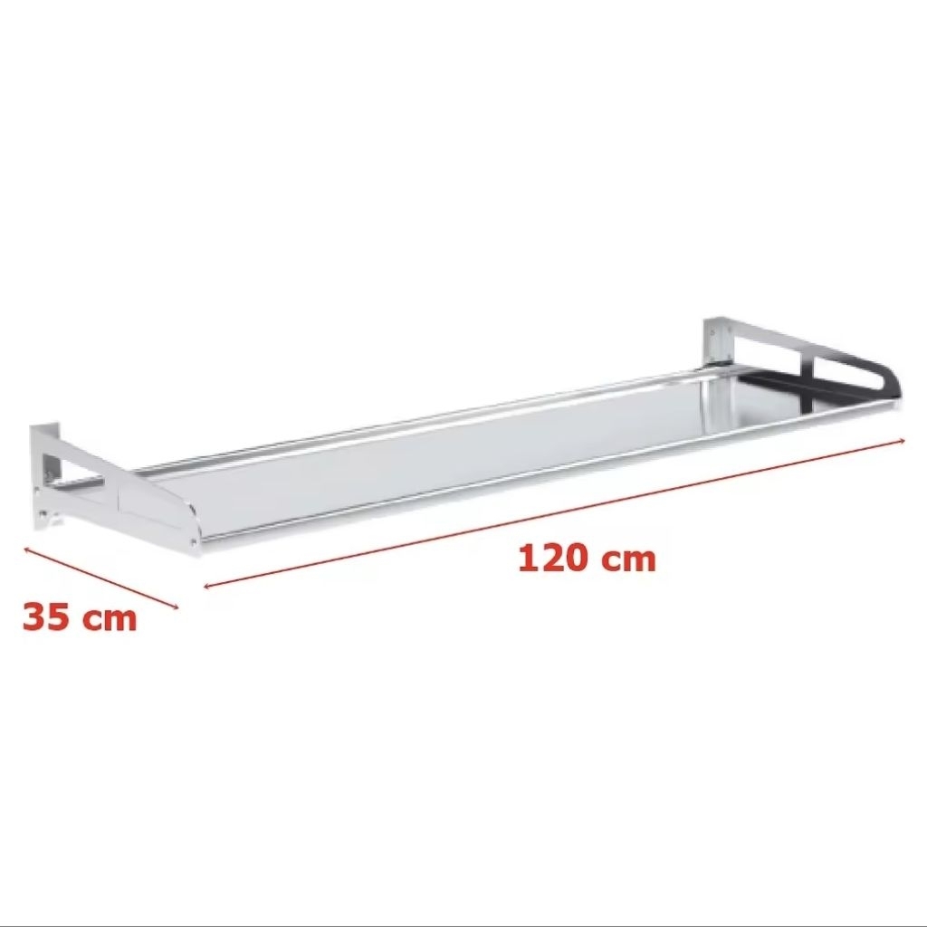 ชั้นวางของสแตนเลสติดผนัง แบบหนา แข็งแรง รับน้ำหนักดี เลือกความยาวได้ 80–140cm