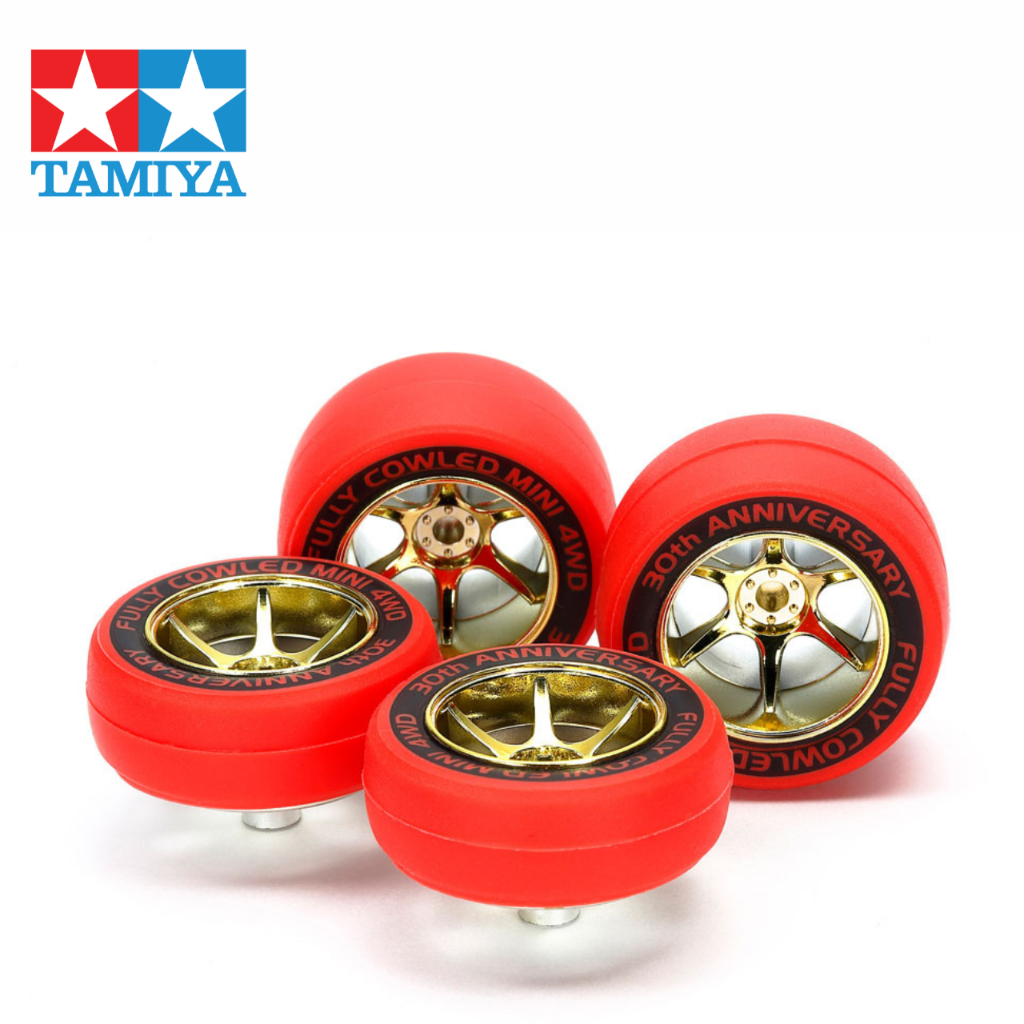 TAMIYA Mini 4WD  FULLY COWLED 30TH ANNIV. RED SLICK TIRES & GOLD COLOR PLATED WHEELS No:95665  ของแท้