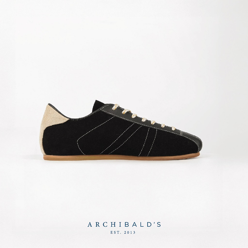Archibald's REIMAGINED LANES Silent Black suede bowling flat sneakers รองเท้าหนังแท้ กลับดำ สไตล์โบว์ลิ่ง