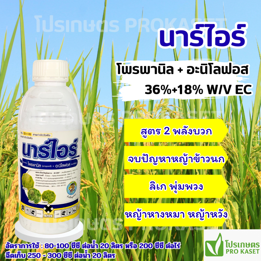นาร์ไอร์ ไร้หญ้า ขนาด 1 ลิตร (โพรพานิล+อะนิโลฟอส) คู่บวก2พลัง ปราบหญ้าดื้อยา