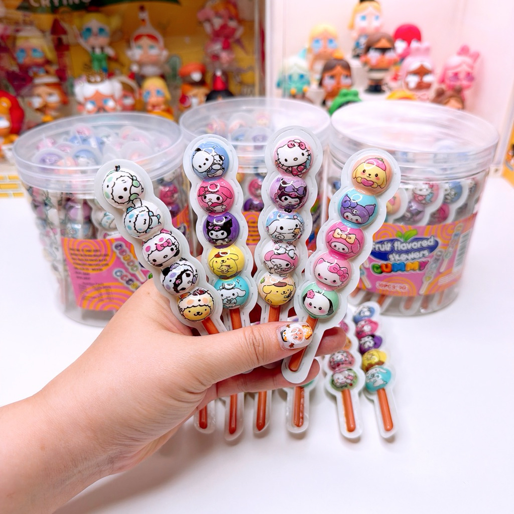 เยลลี่ถังหูลู่มีไส้ผลไม้รวม เสียบไม้ 1 กระปุก 30 ชิ้น