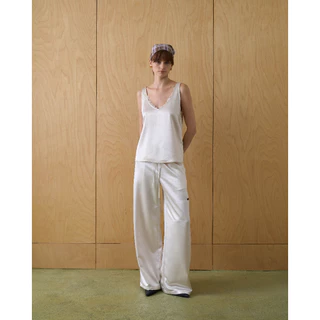 Patcha.co - IRIS Relaxed Satin Wide-Lig Pants in Mist Blue and Ivory กางเกงขายาวผ้าซาติน - PCCB037