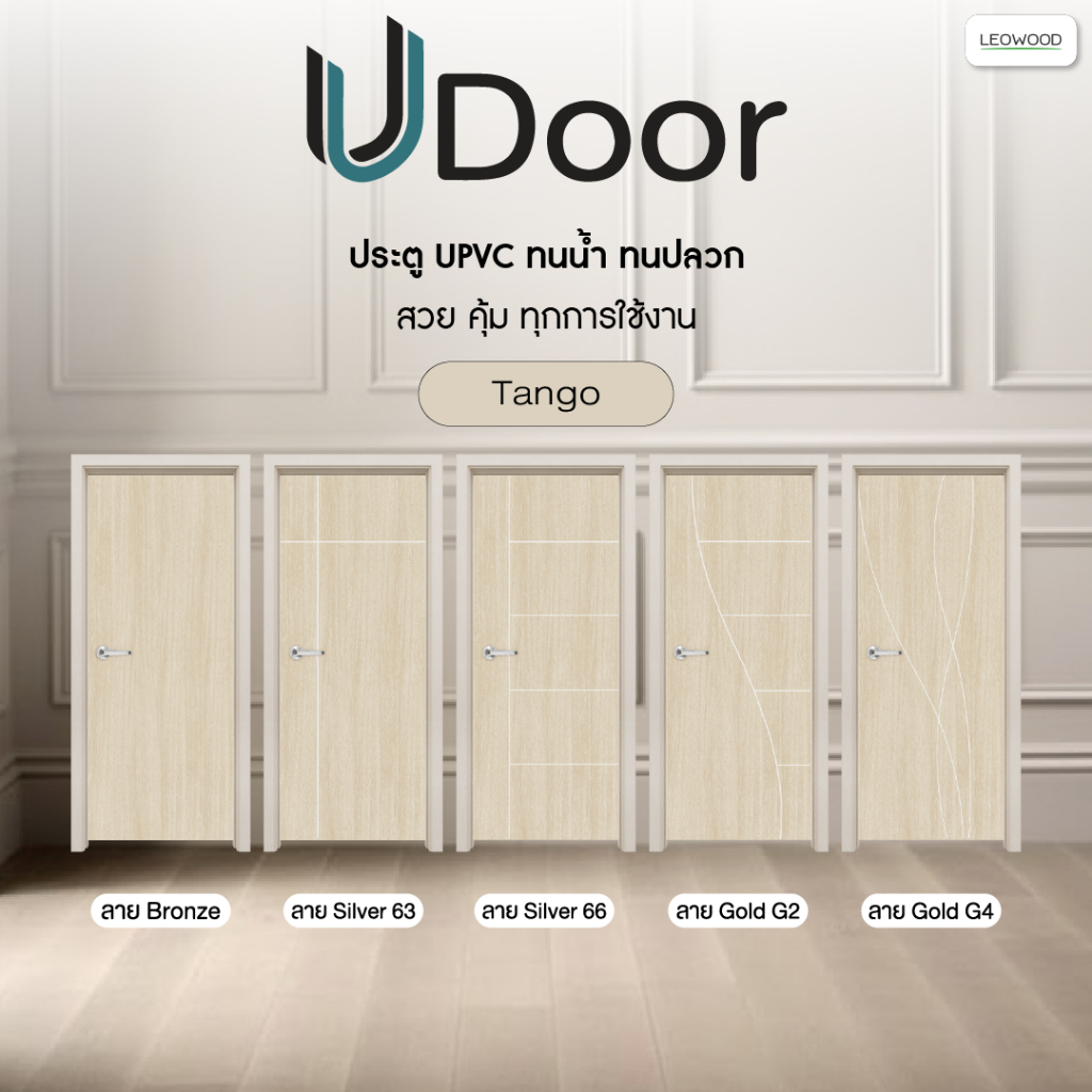 ( Lot สุดท้าย!! ) Leowood ประตูไม้ปิดผิว UPVC รุ่น UDoor สี Tango มี 2 ขนาด (70 และ 80 ซม.) ประตูไม้