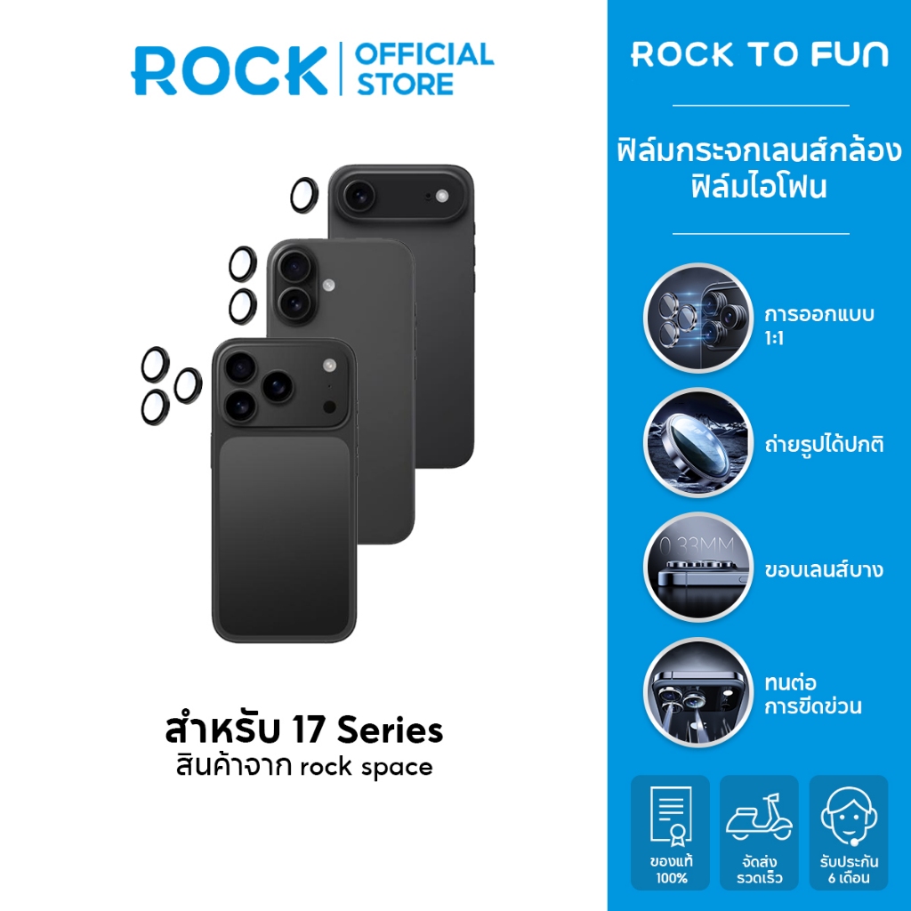 rock space เลนส์กล้อง ไอโฟน /กันรอย ฟิล์มกระจก /For iP 17 Pro Max/17 Pro/17/Air/17/16/15/14/13/12/11 /เลนส์กล้อง iP