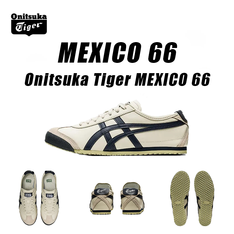 🔥แท้จัดส่ง🔥Onitsuka Tiger MEXICO 66 รองเท้า Leather หนังวัว กันลื่น ทรงต่ำ สไตล์ Casual Unisex DL408