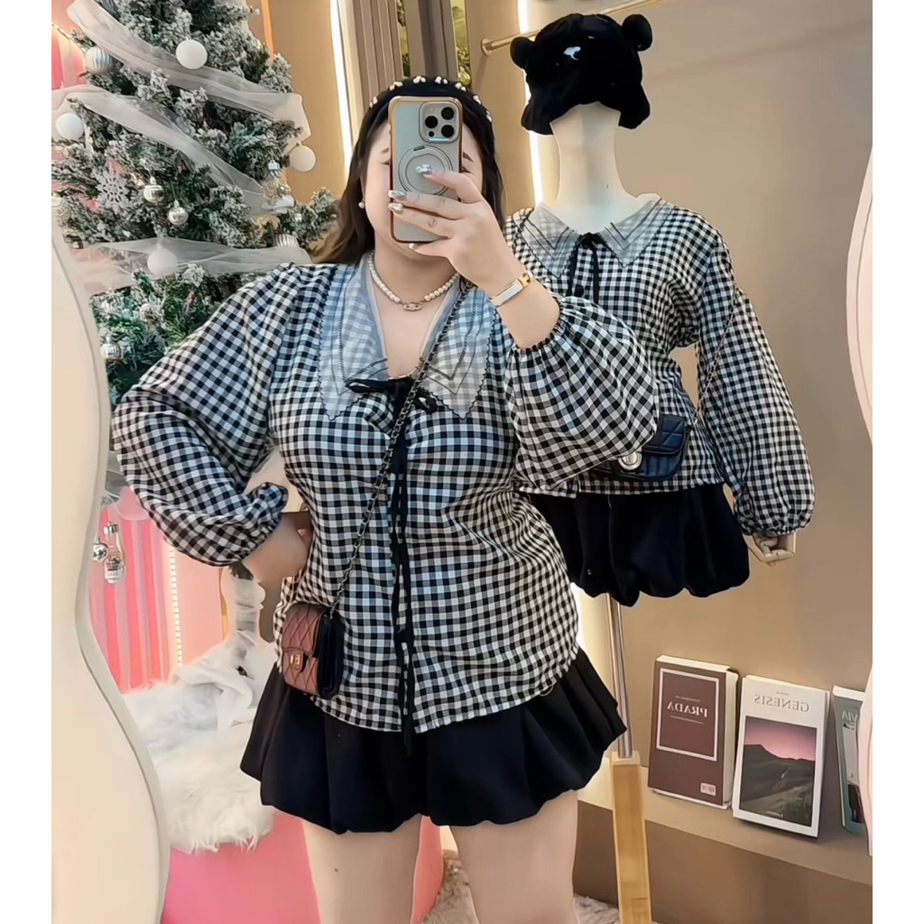 B38-S3S1🎄❤️ เสื้อแต่งคอปกแก้ว ใหม่งานสวยมาก อก34-46+