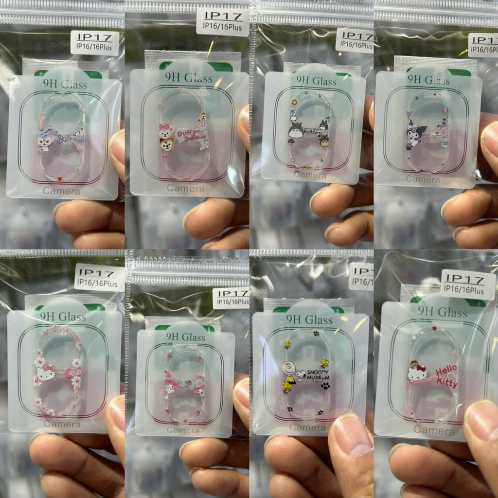 ฟิล์ม9Hครอปเลนส์กล้องใสลายการ์ตูนน่ารักๆ ฟิล์มกระจกแบบเต็มแผ่นสำหรับรุ่น iP 17 16 16plus (พร้อมส่ง)