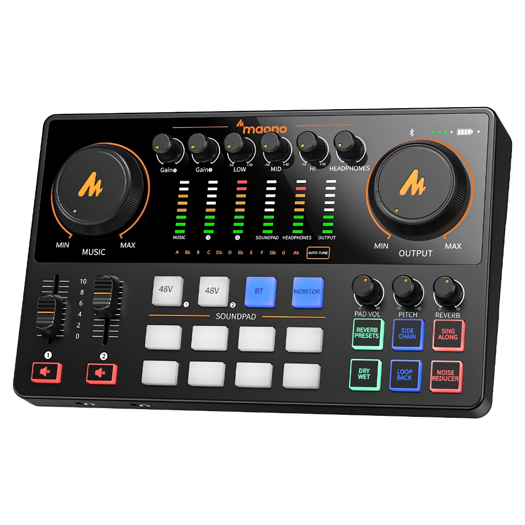 Maono AME2-Gen2 Podcast Mixer Audio Interface การ์ดเสียงพร้อมอินพุต XLR คู่, ชุดสตูดิโอมิกซ์เสียงบัน