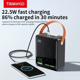 TRANYOOF28 แบตเตอรี่สำรอง 100000mAh 22.5W ชาร์จเร็ว, 3 อินพุต, 5 เอาต์พุต, ไฟ LED, หน้าจอดิจิตอล, พอร์ต Type-C และ Micro