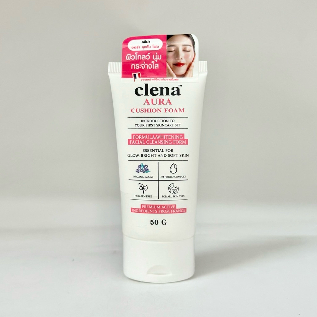 Clena Aura Cushion Foam 50g โฟมล้างหน้า คลีน่า สูตรอ่อนโยน ผสมสาหร่ายสีรุ้งจากฝรั่งเศส