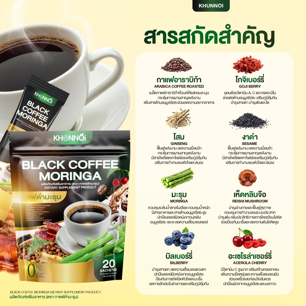 KHUNNOI กาแฟดำมะรุม ตรา คุณน้อย [น้ำตาล 0%] ลดไขมันสะสม ลดความดันสวิง ดูแลระดับน้ำตาลในเลือด - รูปที่ 5