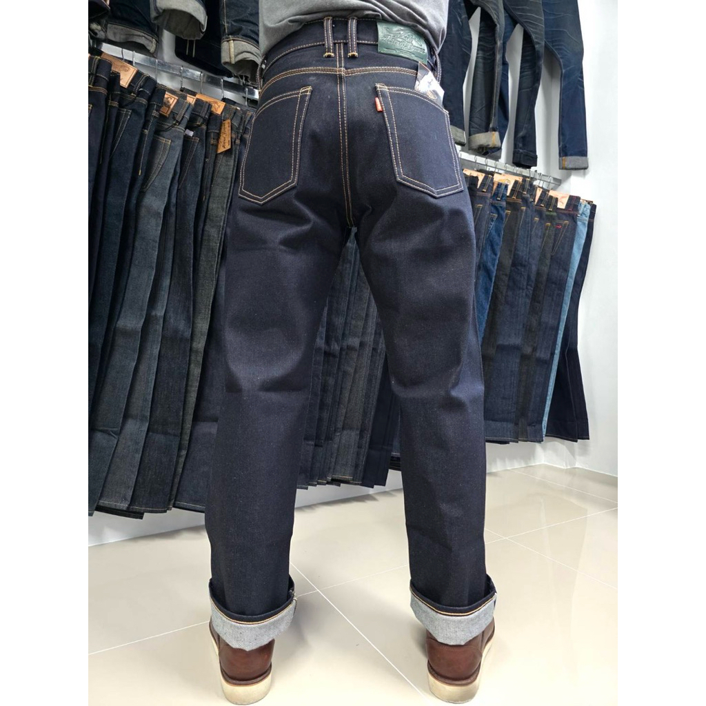 ฮาดยีนส์ พลังม้าเขียว18Oz. 890 (Hard Jeans) อาร์คซ่อน ริมแดง ป้ายเขียว ผ้าสี  Dark Indigo เข้มจัด  ม